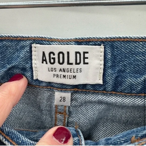 AGOLDE feel good blue buttonfly woman distress high rise straight ankle jean 28 - Picture 7 of 12